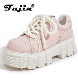 Fujin 6cm nuova pelle in microfibra primavera autunno moda donna Skate imbarco Chunky Sneakers piattaforma zeppa scarpe Casual da donna