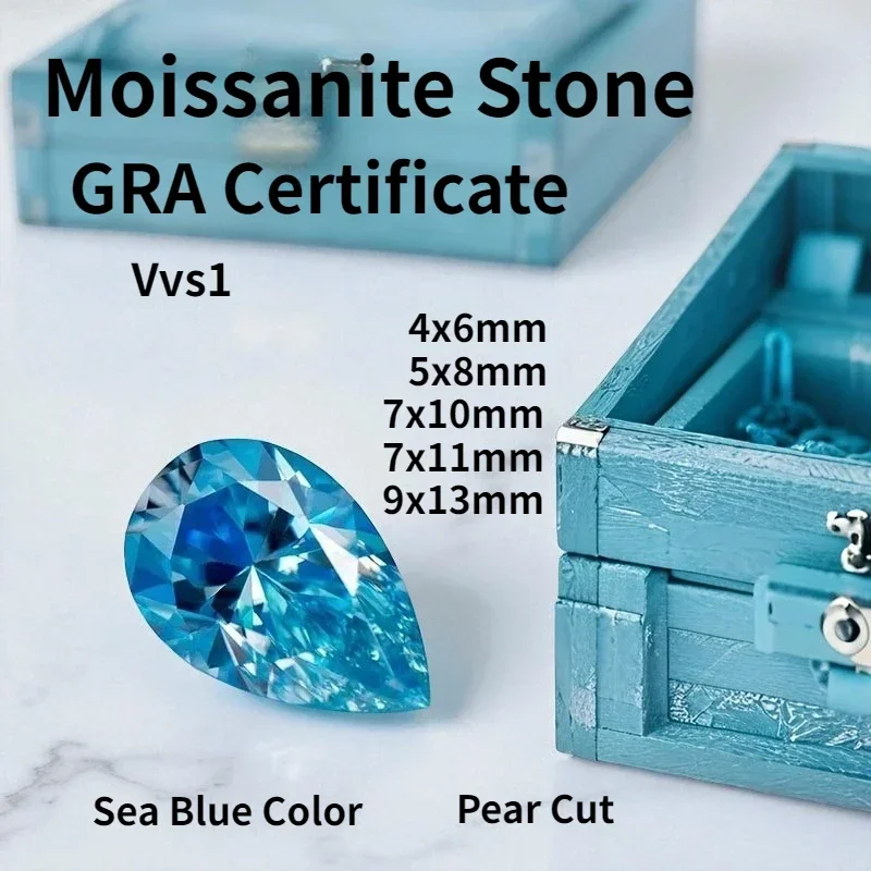 

Top Sea Blue Color Moissanite Stone Vvs1 Pear Cut With Certificate Lab Grown Gemstone For DIY Charms Jewel Making Materials