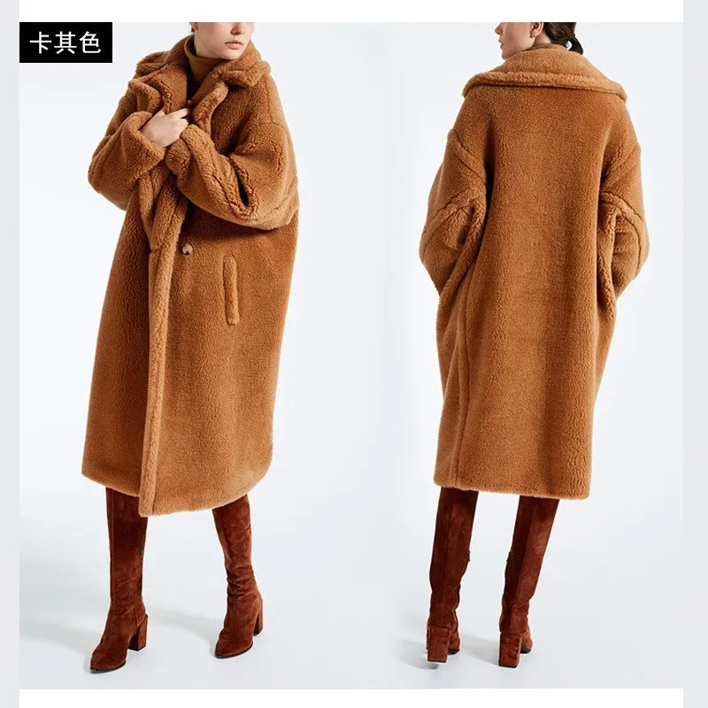 هذا معطف الفرو المختلط المكون من قطعة واحدة للنساء متوسط الطول مع خندق سميك #3