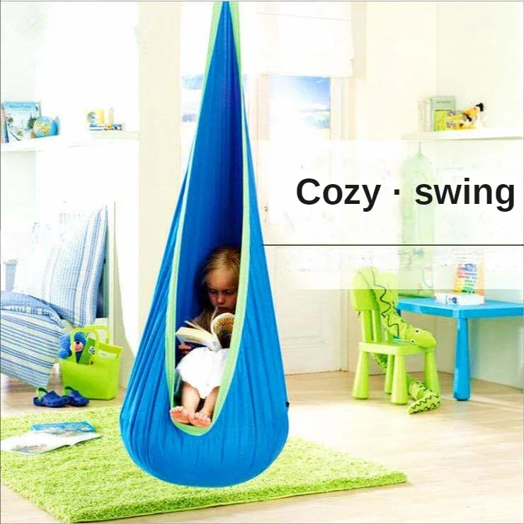 OTAUTAU Children\'s Hanging Chair Portable Parachute Cloth Swing Bed Indoor Courtyard Model with Inflatable Cushion Hanging Chair