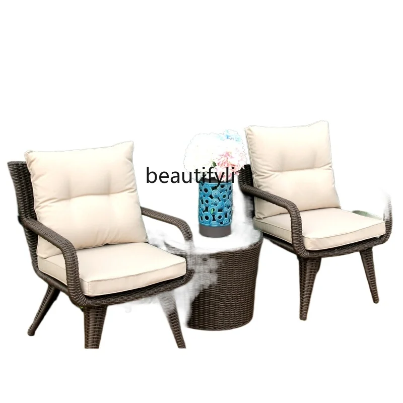 

Balcony Rattan Chair Three-Piece Garden Rattan Rattan American Courtyard Outdoor Occasional Table and Chair