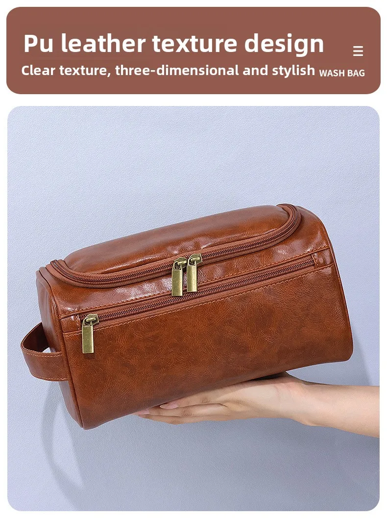 Herren PU Vintage Luxus-Kulturtasche, Reise-Essential, Business-Kosmetiktasche, Make-up-Etui, Herren-Hängeaufbewahrungsorganizer, Waschtaschen – Detail 6