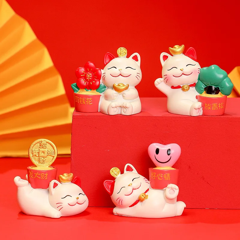 

Miniature Lucky Cat Figure,Snake Year Ornaments Fortune Fengshui Beckoning Cat Decor Animal Cat Characters New Year Desk Decor