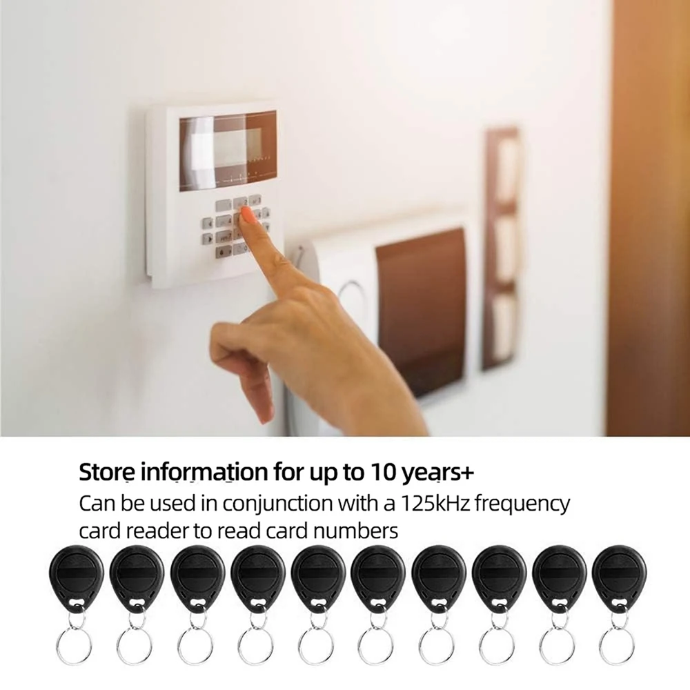 RFID EM4100 KeyFob Tag متوافق مع قارئ معرف 125 كيلو هرتز لباب الدخول وبطاقة قفل الأمان، للقراءة فقط