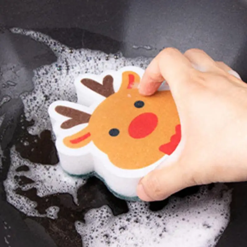 Christmas Sponge Wipe Washing Dishes Pans Cleaning Brush Multipurpose Cleaning Sponge Non-Scratch Scrubber Gift