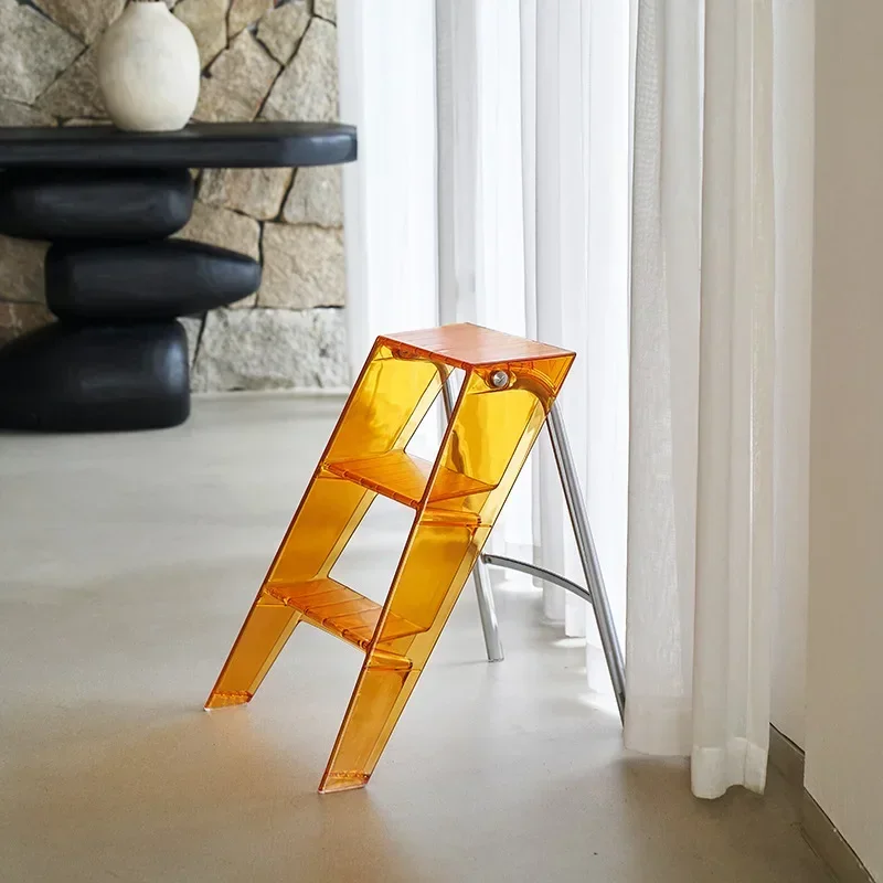 Acrylic Transparent Household Plastic Stepladder Folding Indoor Thickened Herringbone  Storage Three-step Ladder