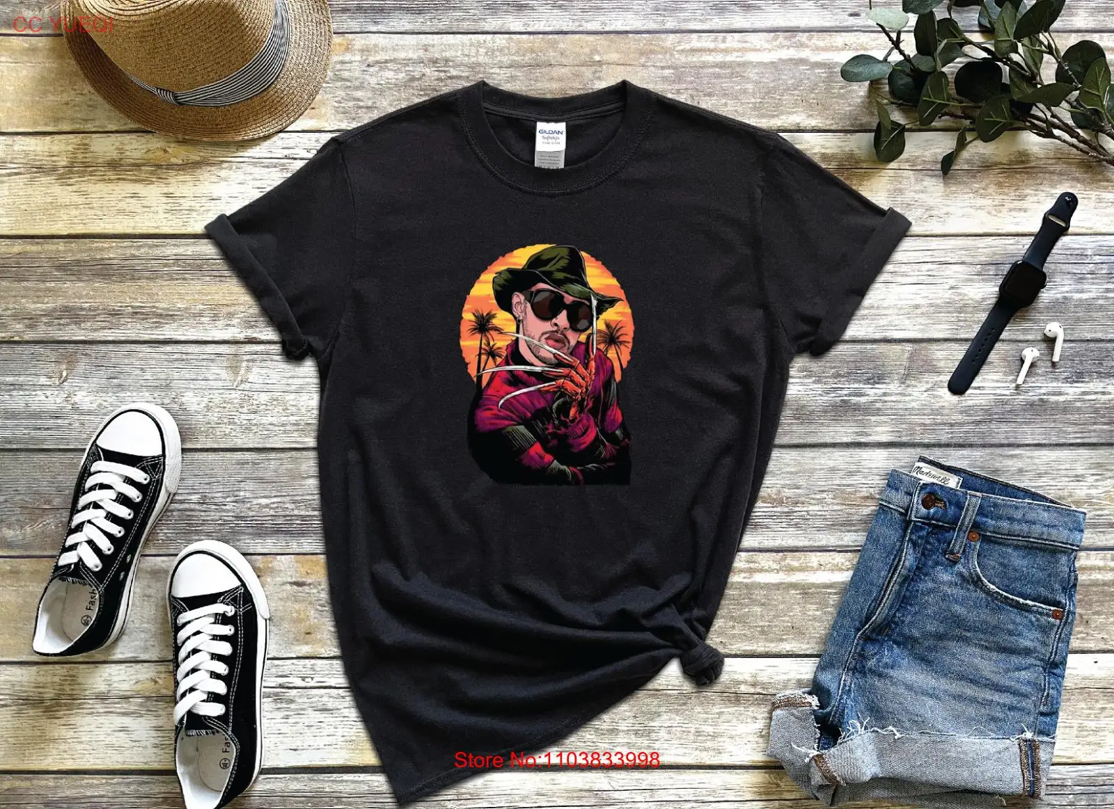 Bad Bunny Krueger Halloween T-Shirt Conejo Malo, Black or White Shirts.