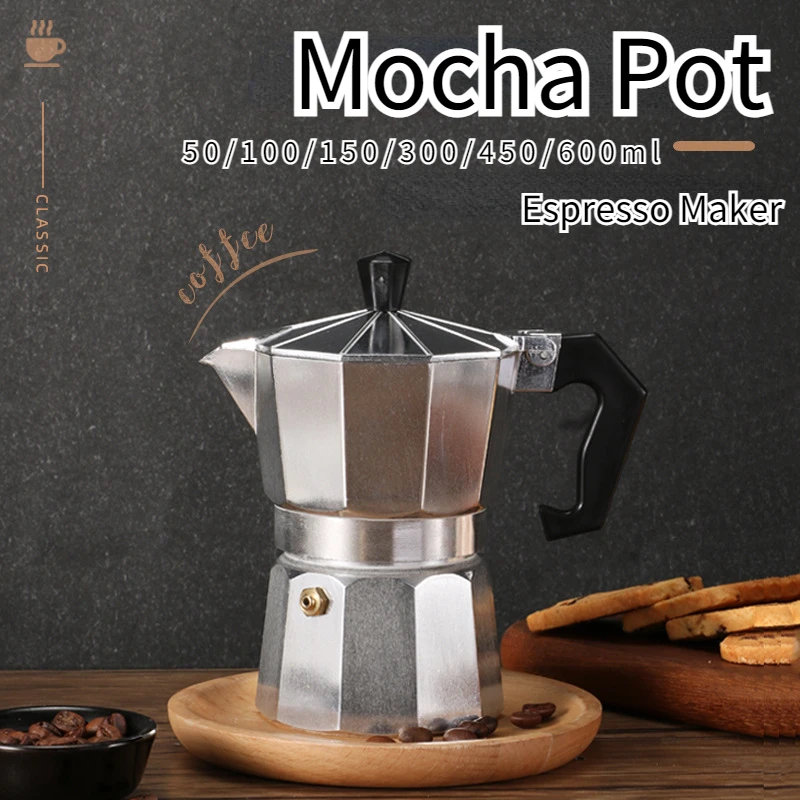 Aluminum Classic Stovetop Espresso Coffee Maker Continental Moka Percolator Pot for Italian Cuban 1/3/6/9/12 Cups 50/300/600ML