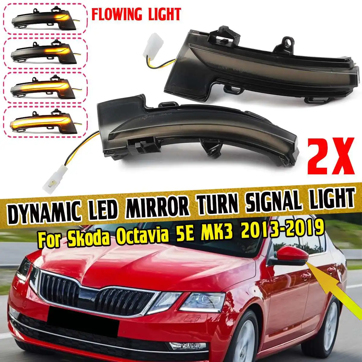 Pair Dynamic LED Side Rearview Mirror Indicator Lights For Skoda Octavia Mk3 5E 2013-2019 Turn Signal Light Lamp 2014 2015 2018