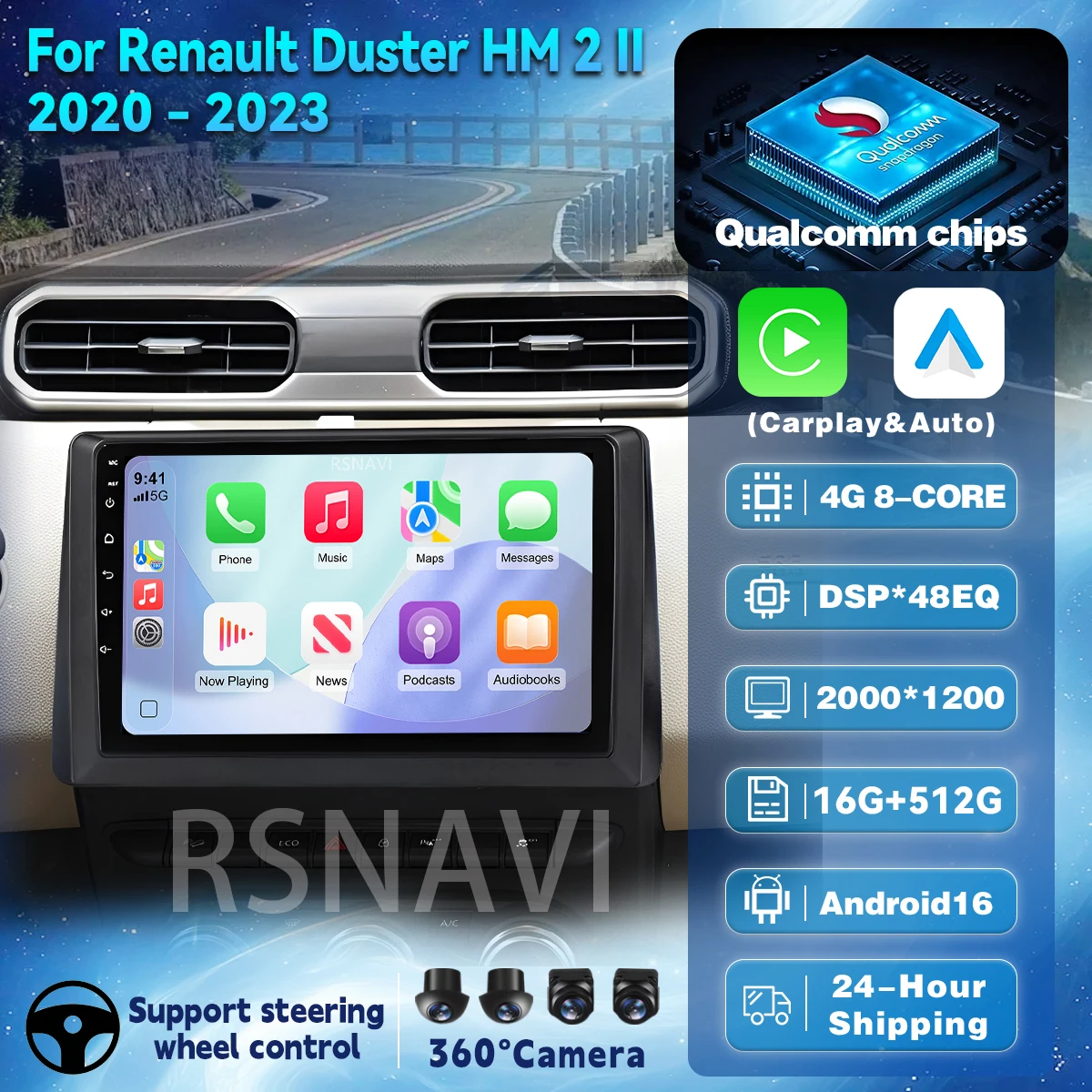 Android 16 Carplay Auto QLED Bildschirm Autoradio für Renault Duster HM 2 II 2020 - 2023 Arkana 1 I 2019 - 2023 Qualcomm 2K