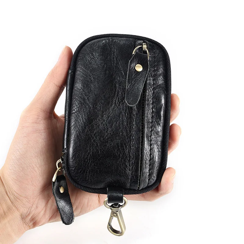 

Multifunctional Vintage Keychain Purse Genuine Leather Car Keys Holder Keychain Bag Men Pouch Retro Solid Zipper Key Wallet Case