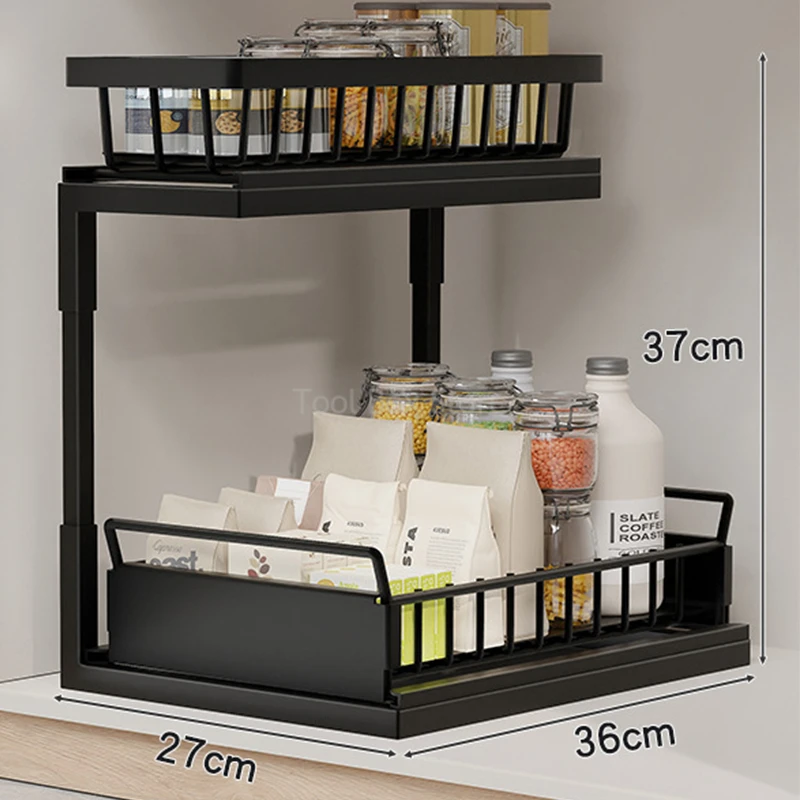 Kitchen Sink Organizer Rack 2 Tier Sliding Cabinet Drawers Organization Shelf Kitchen Dish Bowl Drainer Storage Rack Spice Racks