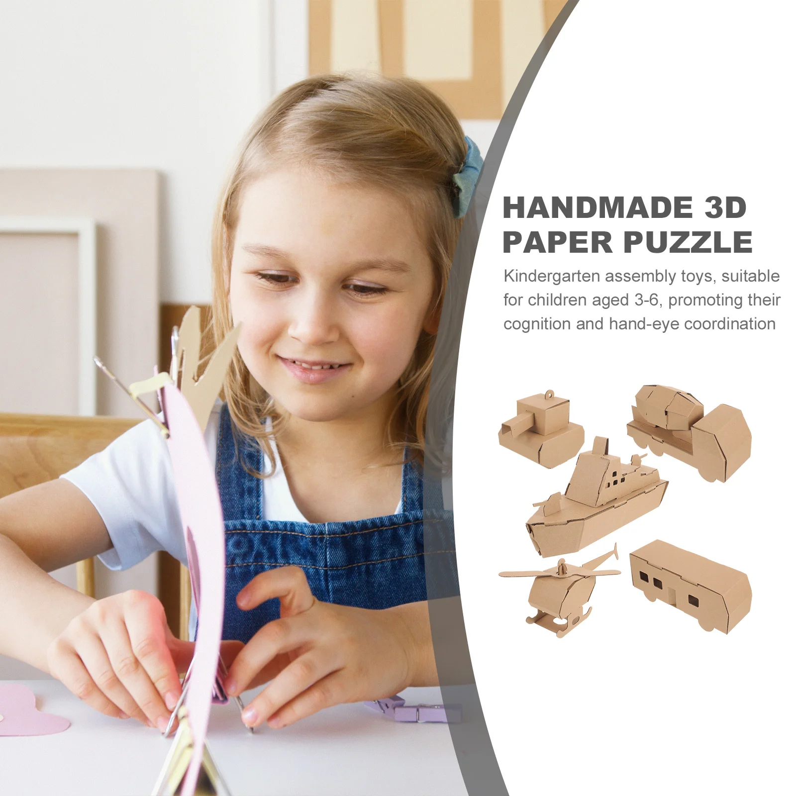 5 pièces papier fait à la main pour enfants bricolage modèle avion réservoir voiture sous-marin carton maternelle assemblage jouets 3d Puzzle pour les enfants