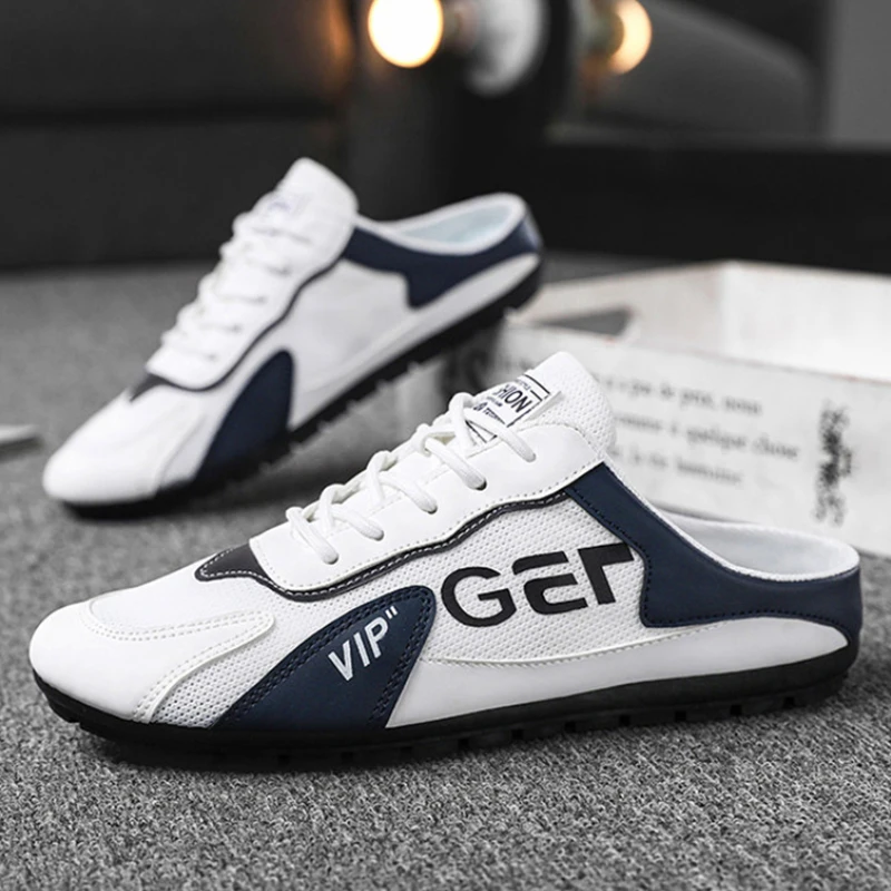 Breathable Mesh Backless Slip On Mule Sneakers Fashion Versatile Casual Half Shoes Non Slip Lightweight Walking Footwear Summer