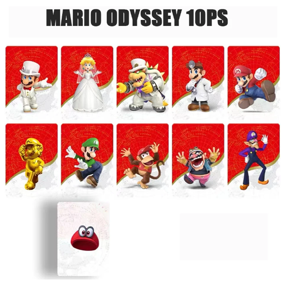 New 10 Super Mario Odyssey Amiibos Cards For Super Mario Odyssey Mario Bowser PrincessPeachLatest Edition Costume Decoration