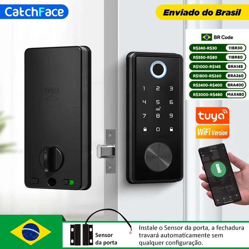 New Brazil TUYA Smart Lock Electronic Deadbolt Intelligent APP Fingerprint  Key Digital Lock Keyless For Home Office Apartment