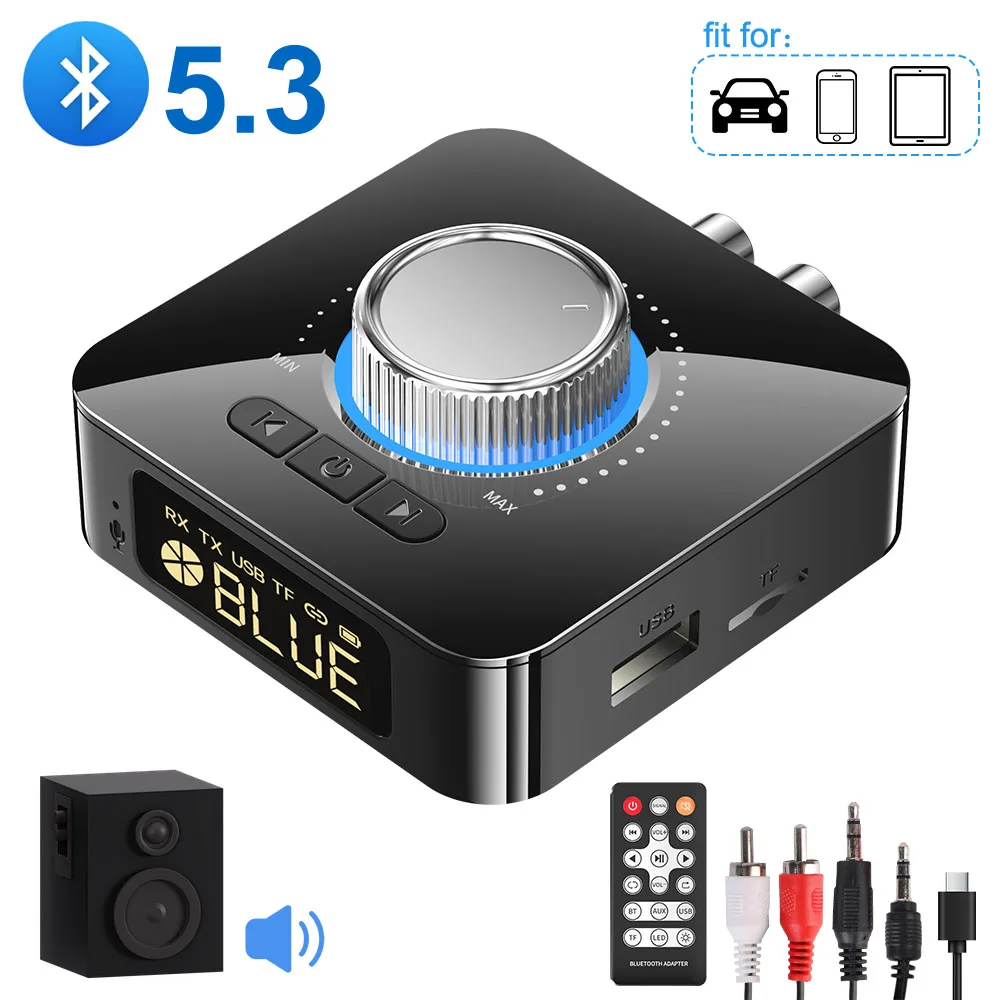 3.5mm AUX/RCA/USB U Disk/TF Input M5 Bluetooth Receiver Transmitter Remote Controller Digital Adapter Bluetooth 5.4 Universal