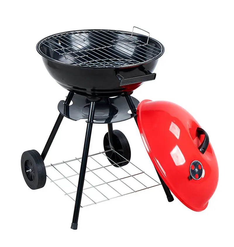 High Quality 17-Inch Round Kettle Trolley Portable Outdoor Charcoal BBQ Grill Steel Material with Powder Coating
