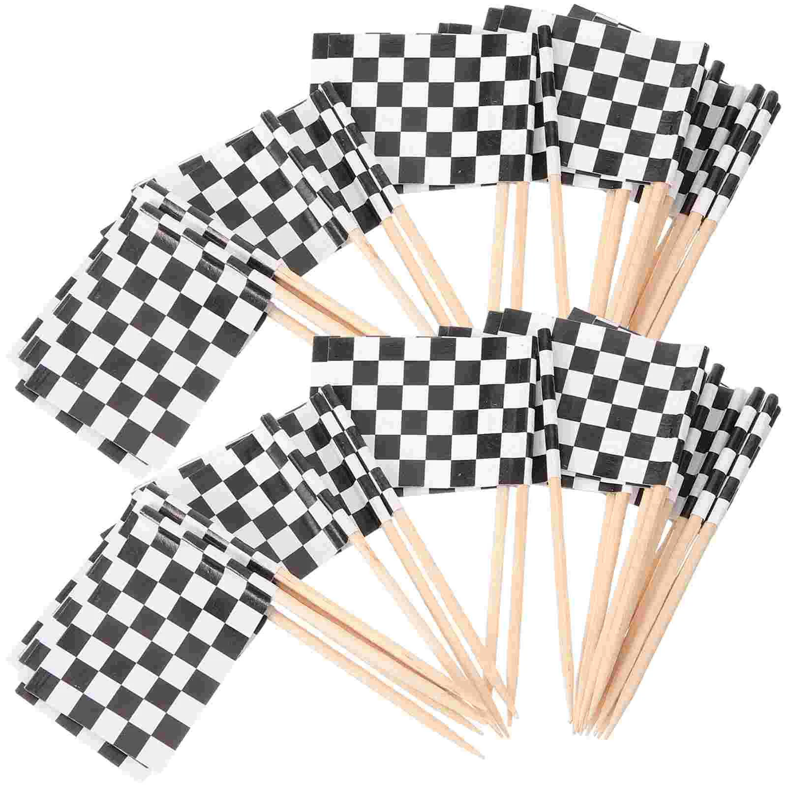 

Pack of 100 Racing Flag Toothpicks Checkered Flag Picks Appetizer Toothpicks Fruit Sticks for Cocktail Party - Black and White