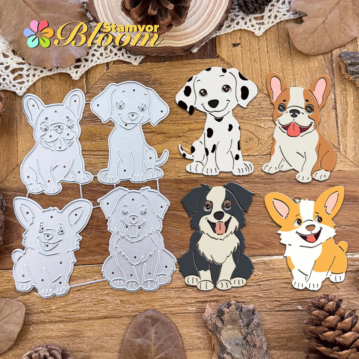 Original adorável cães buldogue dálmata corgi fronteira collie corte de metal dados scrapbooking gravação decorativa