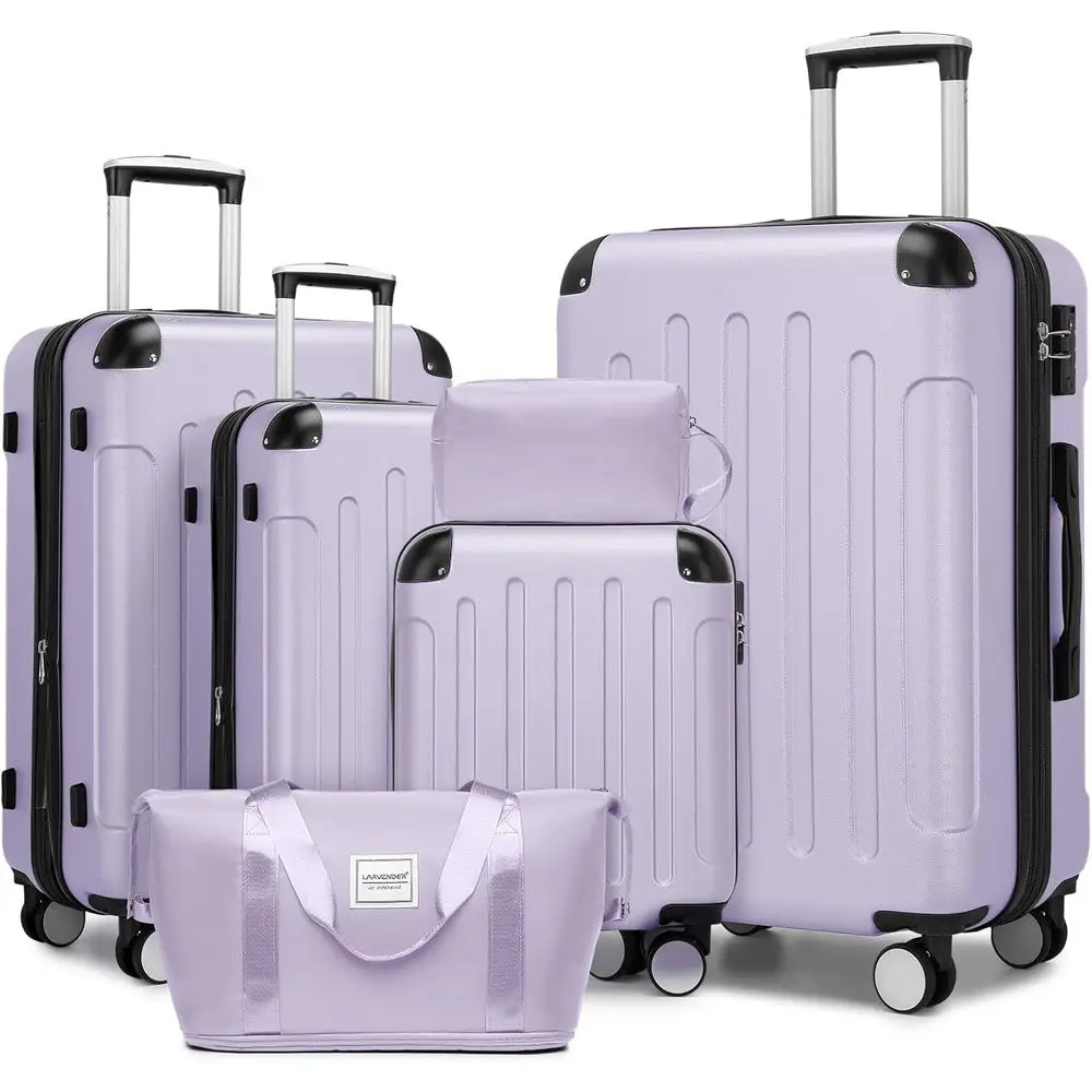 

6-Piece Expandable Hard Shell Suitcase Set with Wheels, TSA Lock, Lavender
