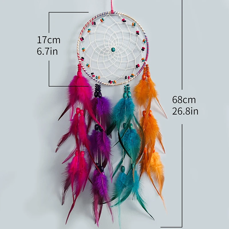 Handmade Colorful Feather Dream Catcher Wind Chimes Bedroom Living Room Hanging Ornaments Wall Decoration Pendant Festival Gifts