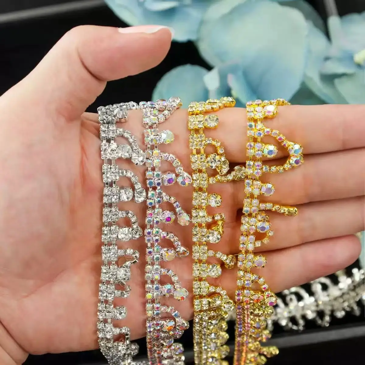 1yds rhinestone trim decoration plastic chain DIY for home decoration clothing shoes accessories