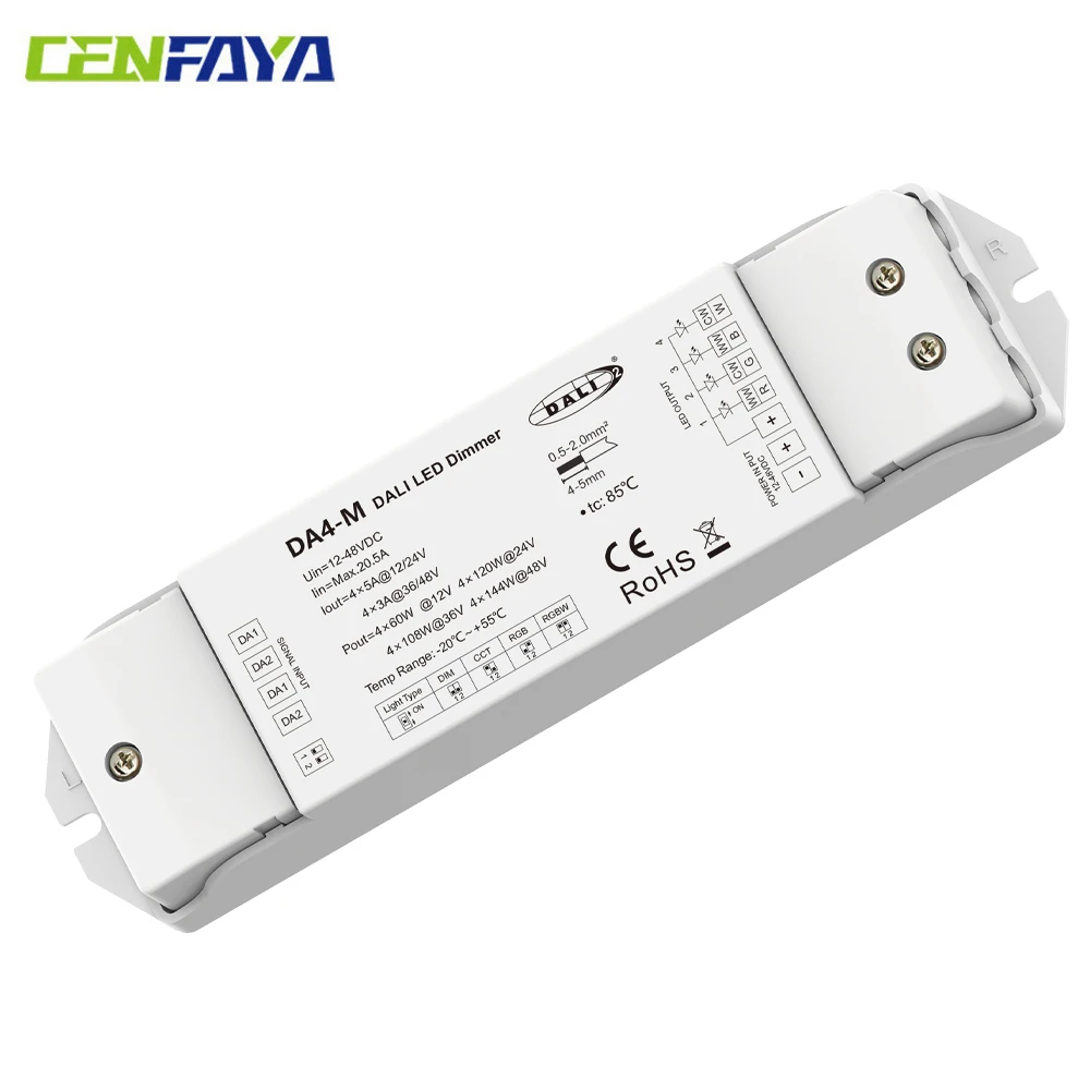 CENFAYA 4 Channel Constant Voltage DALI LED Dimmer DC 12V 24V DT6 DT8 PWM Dimming For Single Color CCT RGB RGBW COB LED Strip