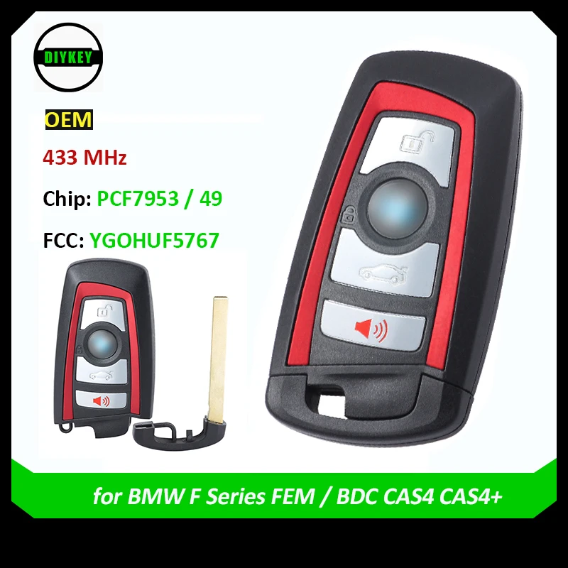 

DIYKEY OEM Smart Remote Key Fob 433Mhz PCF7953/49 Chip for BMW F Series FEM / BDC CAS4 CAS4+ FCC: YGOHUF5767