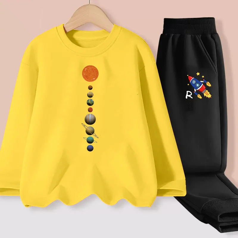 Aimi Lakana Children Long Sleeve T-shirt +Pants Baby Boys Spring Clothing Solar System Planet Shirt 2-piece Sets 3-13T