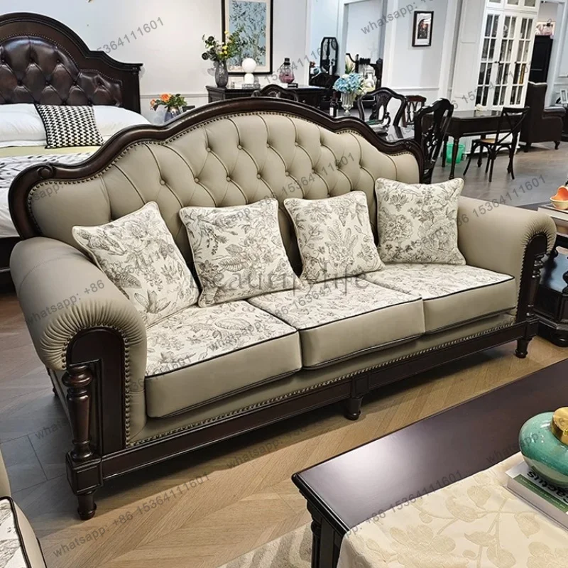 FG American First-layer Cowhide Couchs Three-seat Sofa Double Leather Living Room Sofas And Seating Couch Armchair Home Furnitur