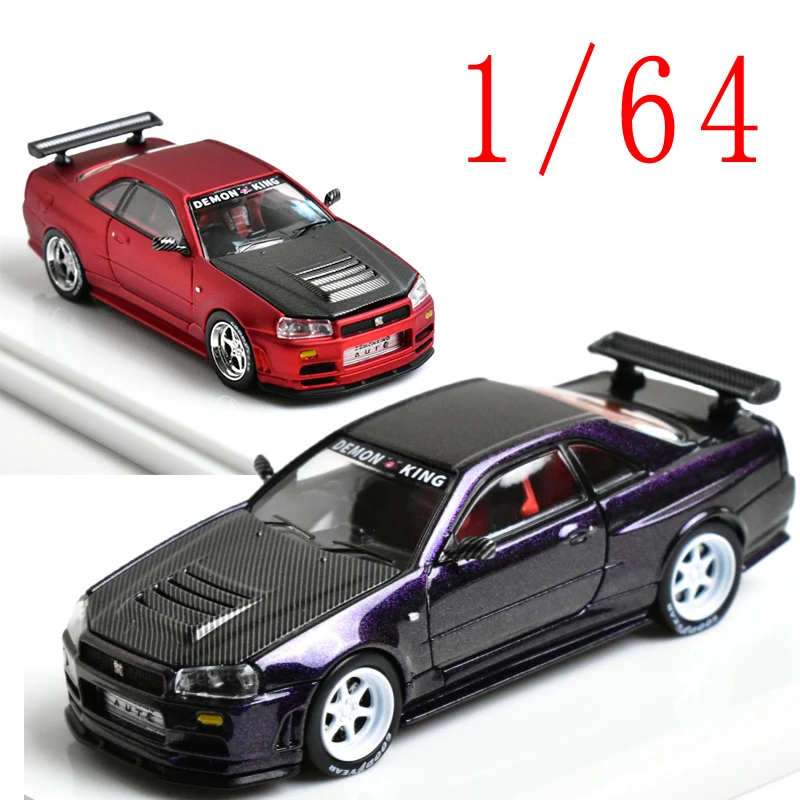 

Demon King Auto Diecast 1/64 Scale Nissan Alloy Car Model Nissan GT-R R34 Play Vehicles Toys for Boys Gift Original Box