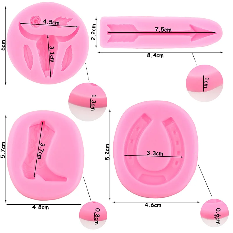 Bull Head Silicone Molds Horseshoes Horse Boots Fondant Mold Feather Arrow Cake Decorating Tool Chocolate Candy Clay Resin Mould