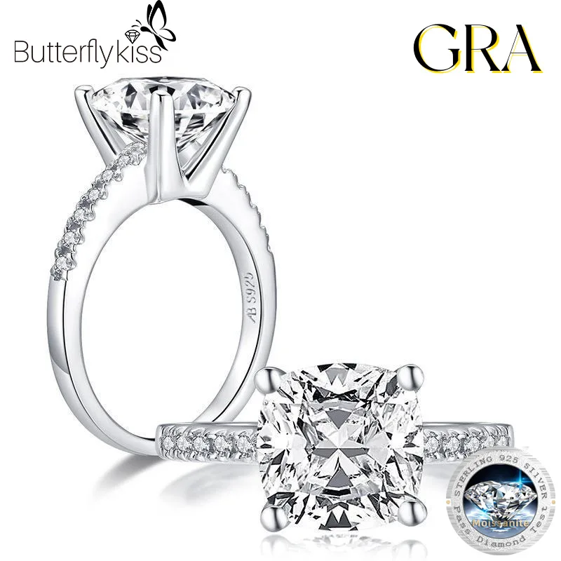 

Butterflykiss 9*9mm Princess Cut D Color Moissanite Rings Luxury Engagement Wedding Band S925 Sterling Silver Jewelry With GRA