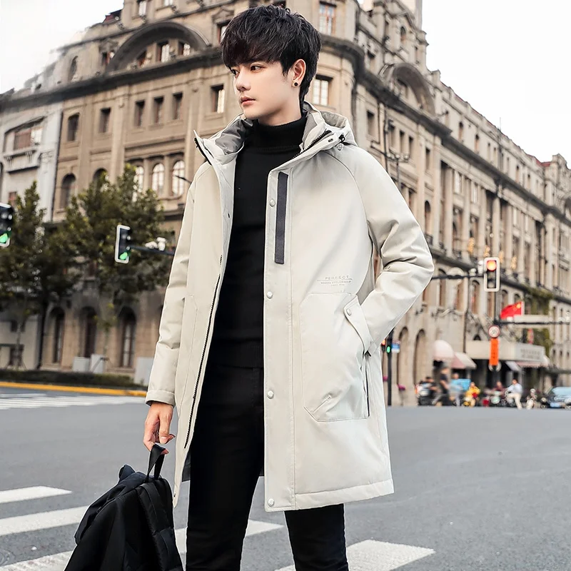 

Men's Mid-Length Thiened down Jaet Winter Warm Outerwear Faionable Brand Youthful Sle White Du down Fill