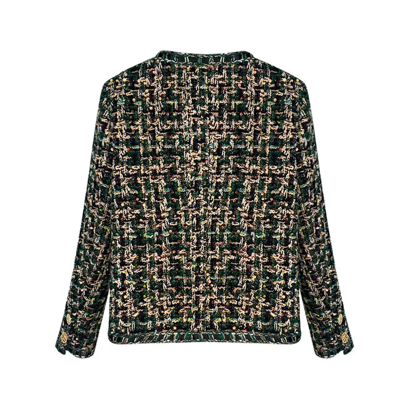 New Fashion Retro Celebrity Heavy Industry Sequin Temperament Design Round Neck Single-Breasted Small Fragrance Jacket