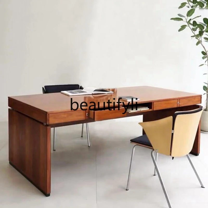 

Solid wood retro style large writing desk large apartment desk desk Nordic solid wood