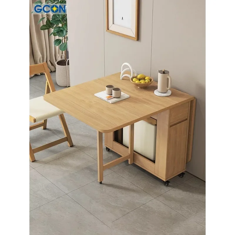 Solid wood folding dining table Small apartment household dining table and chair combination Simple and modern 6-person movable