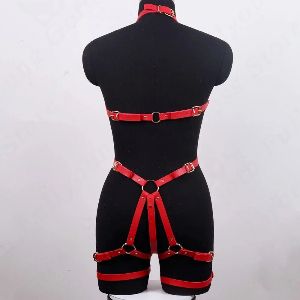 Harness for Women Rde PU Leather Erotic Bondage Straps Bra Cage Gothic Garter Sexy Lingerie Pastel Goth Suspenders Rave Clothes