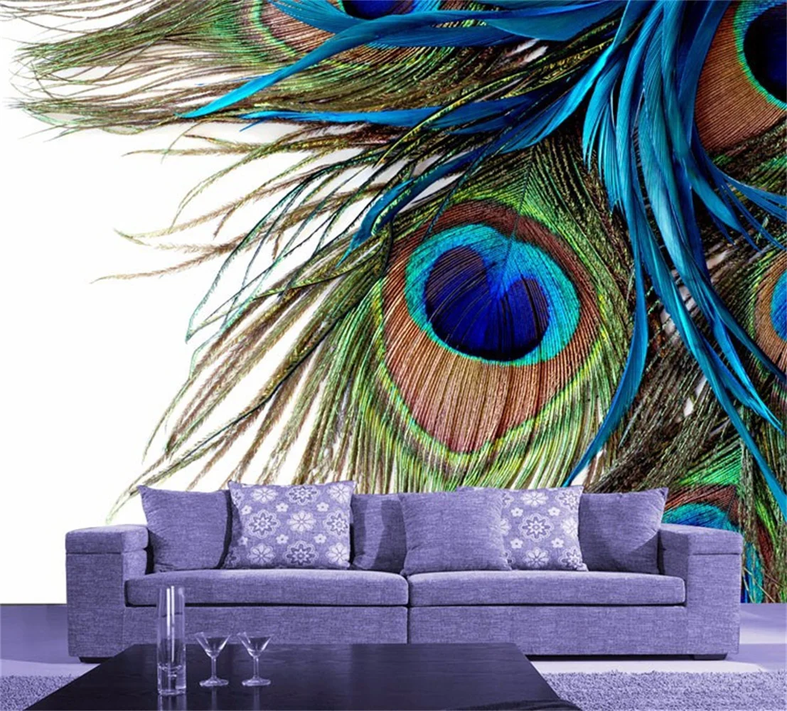 Modern Large Wall Mural Peacock Feather Wallpaper Customizable Chinese Murals Solid Vinyl 3D Relief for Living Room