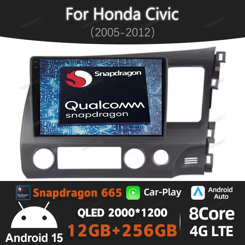 

Android 15 Car Radio For Honda CIVIC 2006 - 2011 Multimedia Stereo Video Player 2DIN Qualcomm Head Unit 4G WIFI BT QLED GPS NAVI