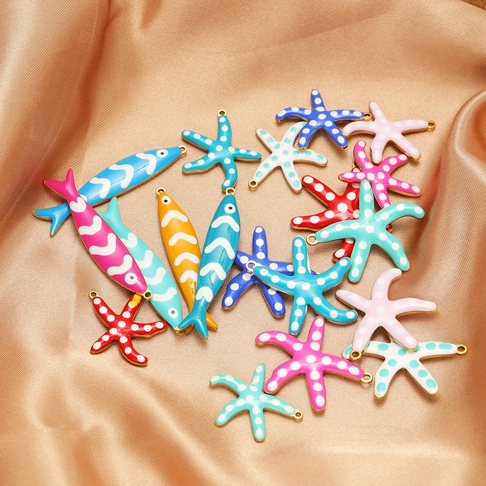 10 Stück Edelstahl Gold 20mm Seestern-Anhänger, emaillierte Fisch-Charms für DIY-Schmuckherstellung von Armbändern, Halsketten und Ohrringen – Detail 5