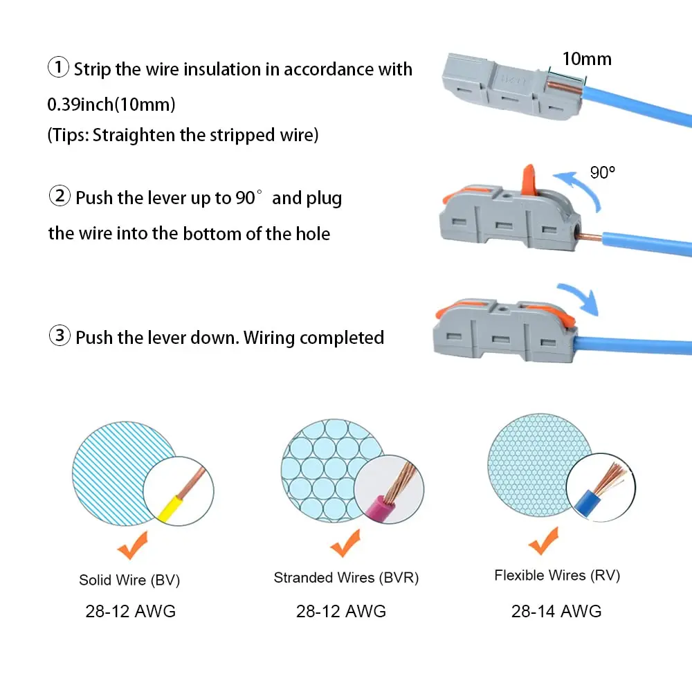 34/50pcs Lever Wire Connector For Quick Connection 28-12 AWG 1-to-1 In-line Wire Connector Compact Splice Insulated Terminal