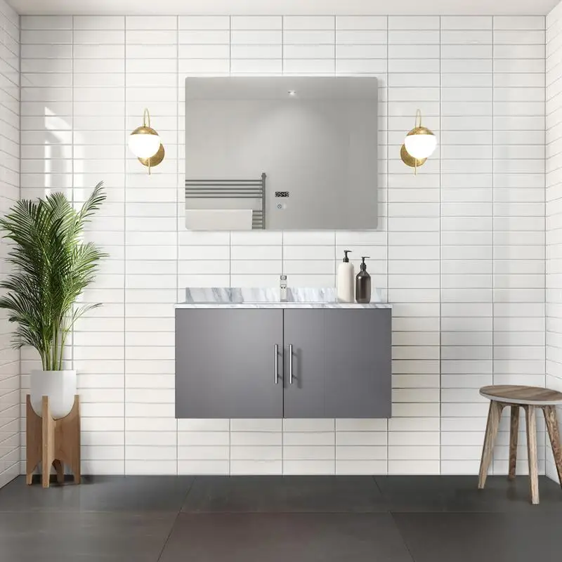 Туалетный столик для ванной шириной 36 дюймов с мраморной столешницей Carrara и светодиодным зеркалом, глубина 22 дюйма