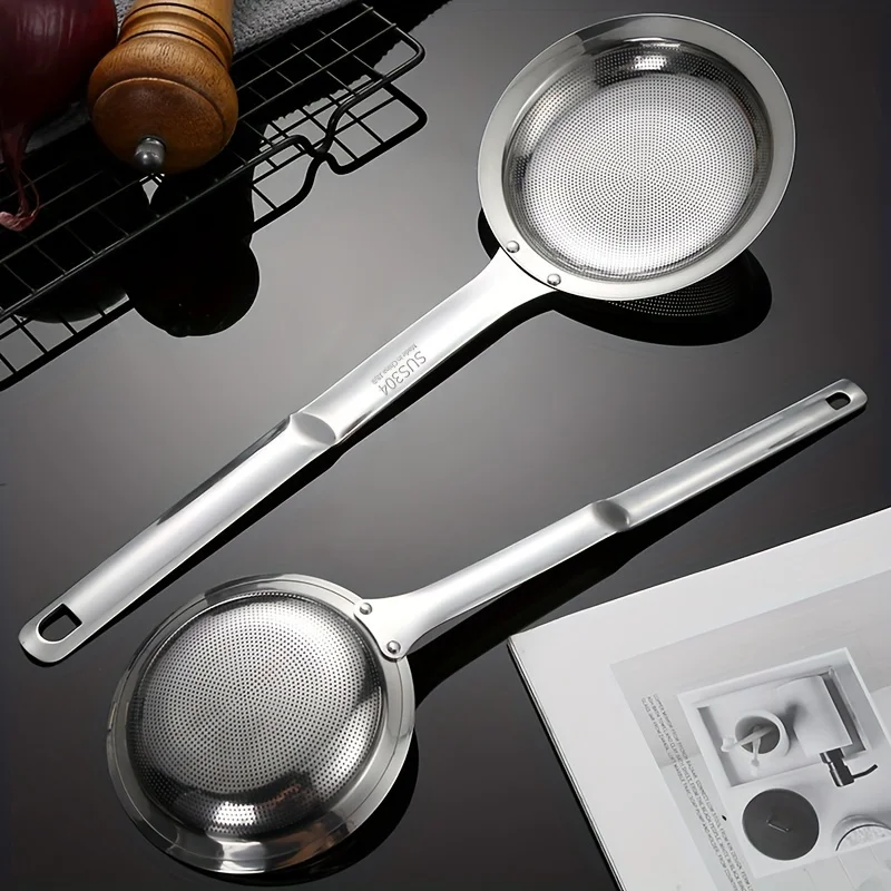 304 Fine Mesh Sieve Strainer Honey Spoons Stainless Steel Scoop Stainless Strainer Skimmer Slotted Spoon Kitchen Ladle Strainer 