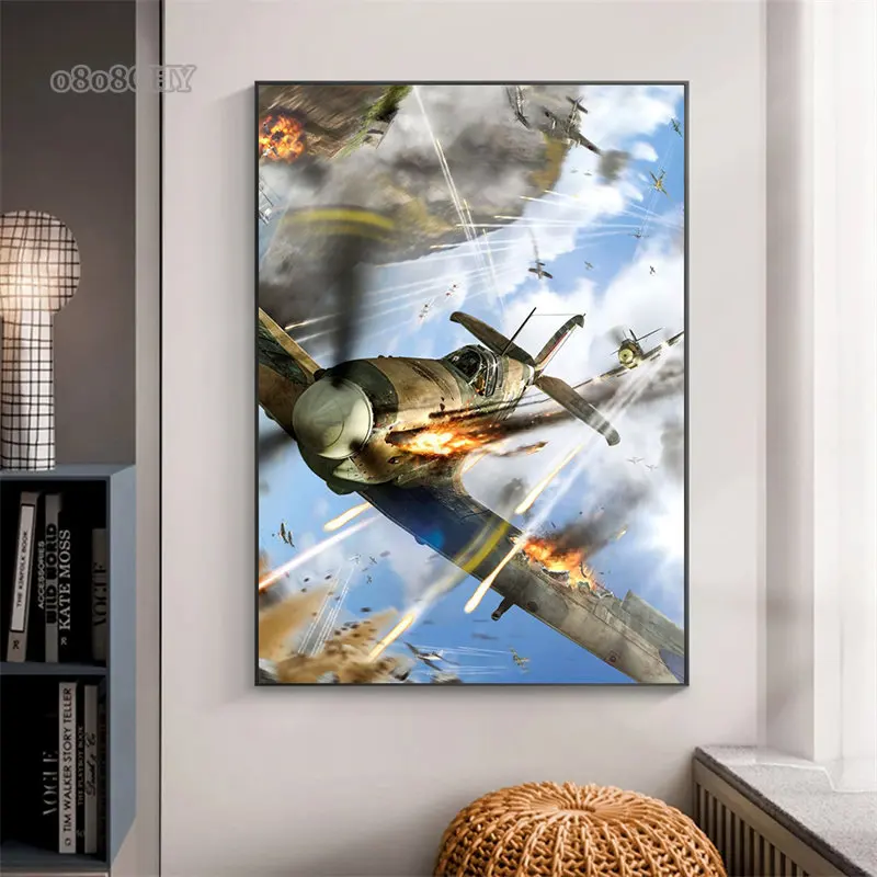 Worldwar Hawker Hurricane Poster Prints Canvas Painting Spitfire Formation Wall Art Pictures for Living Room Decor (No Frame)