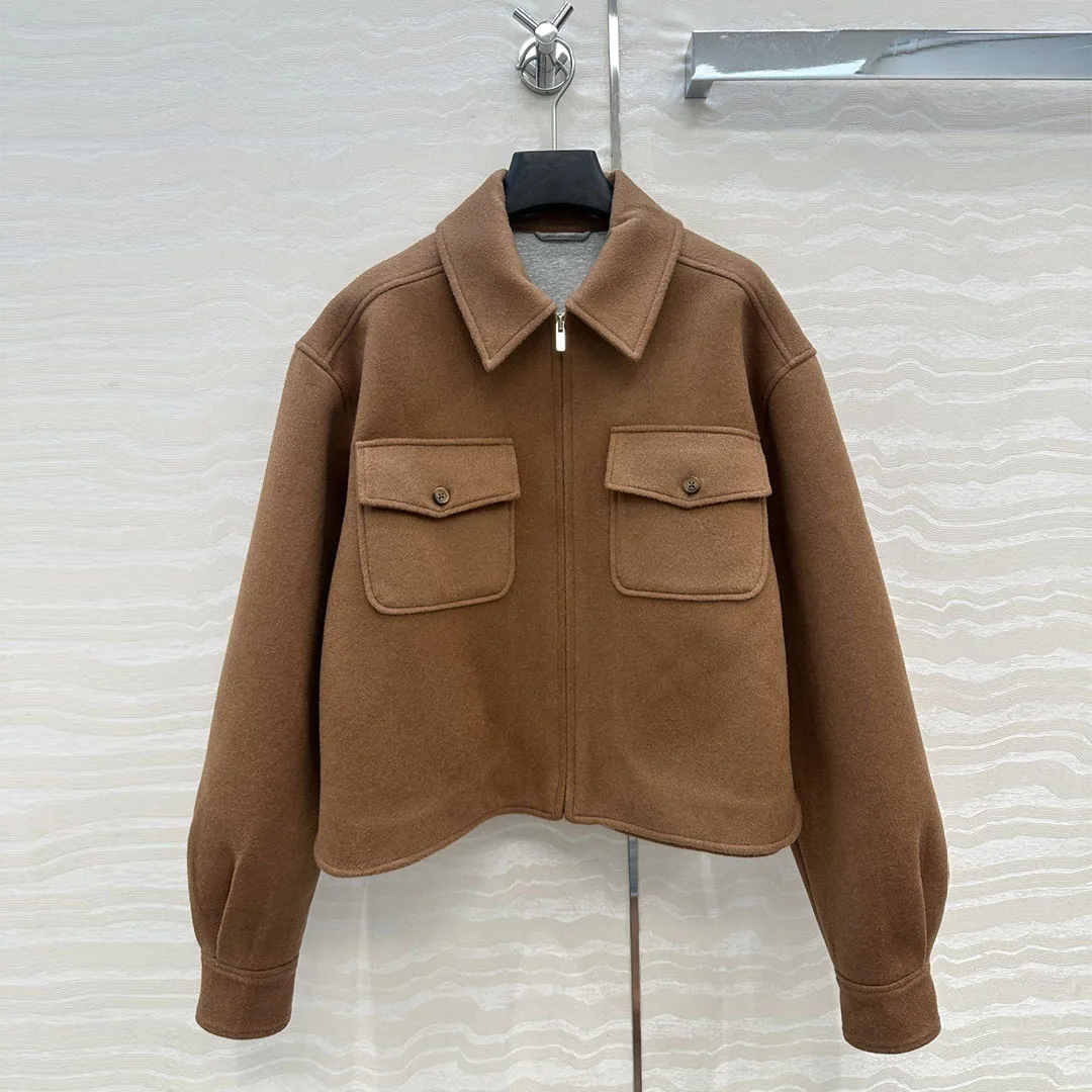 

2025 New Autumn Winter Preppy Style Woolen Spliced Coat Women Lapel Double Pockets Long SleeveHigh Street Vintage Jacket