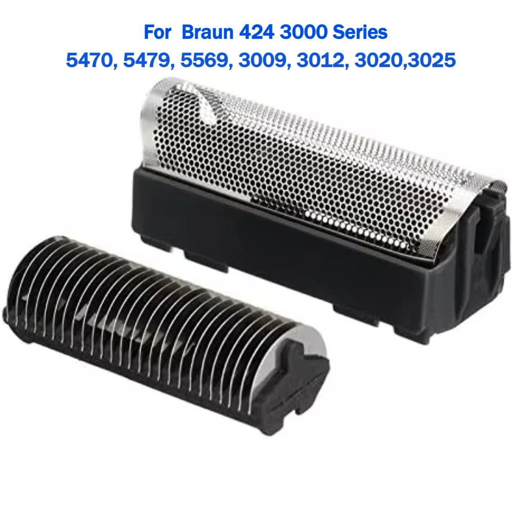 424 Replacement Electric Shaver Foil Screen Mesh Cutter Blade for Braun 3000 Series 3008/5569/5579/3550C/5419/5424 Razor Head