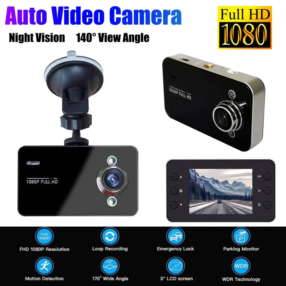 Videocamera per auto Full HD 1080P Videocamera per auto da 2,7 pollici Visione notturna 140 °   Monitor di parcheggio per registratore driver DVR Dashcam con angolo di visione