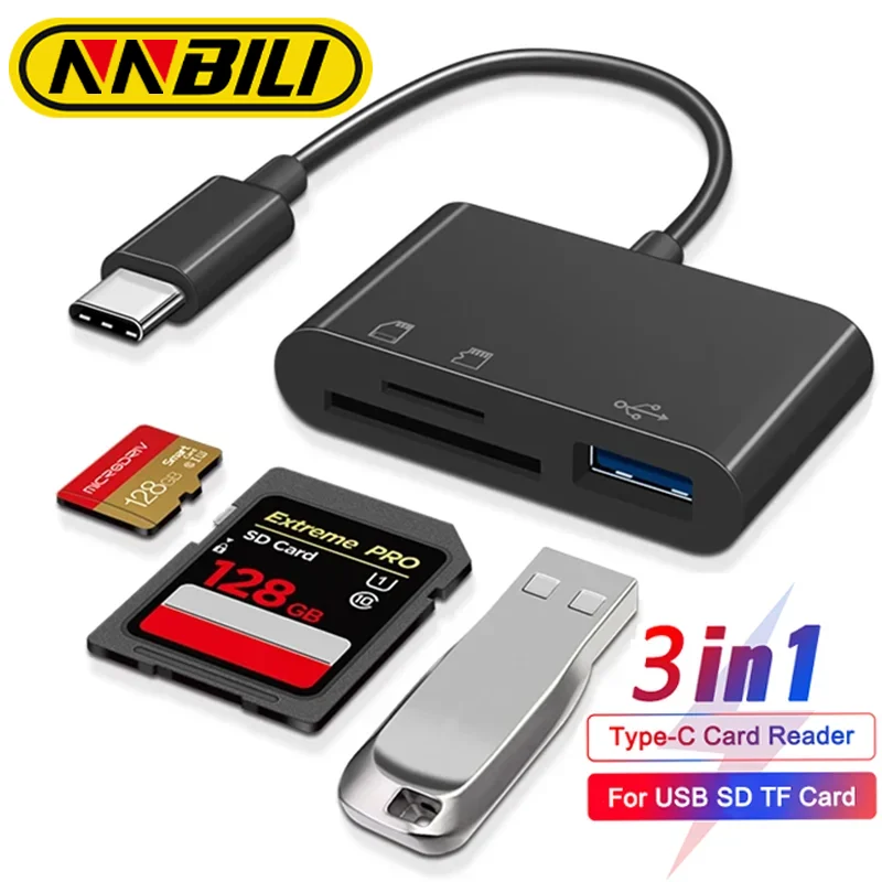 3in1 Type-C Micro Adapter TF CF SD Memory Card Reader USB-C For Macbook Huawei Samsung Xiaomi OTG Writer Compact Flash